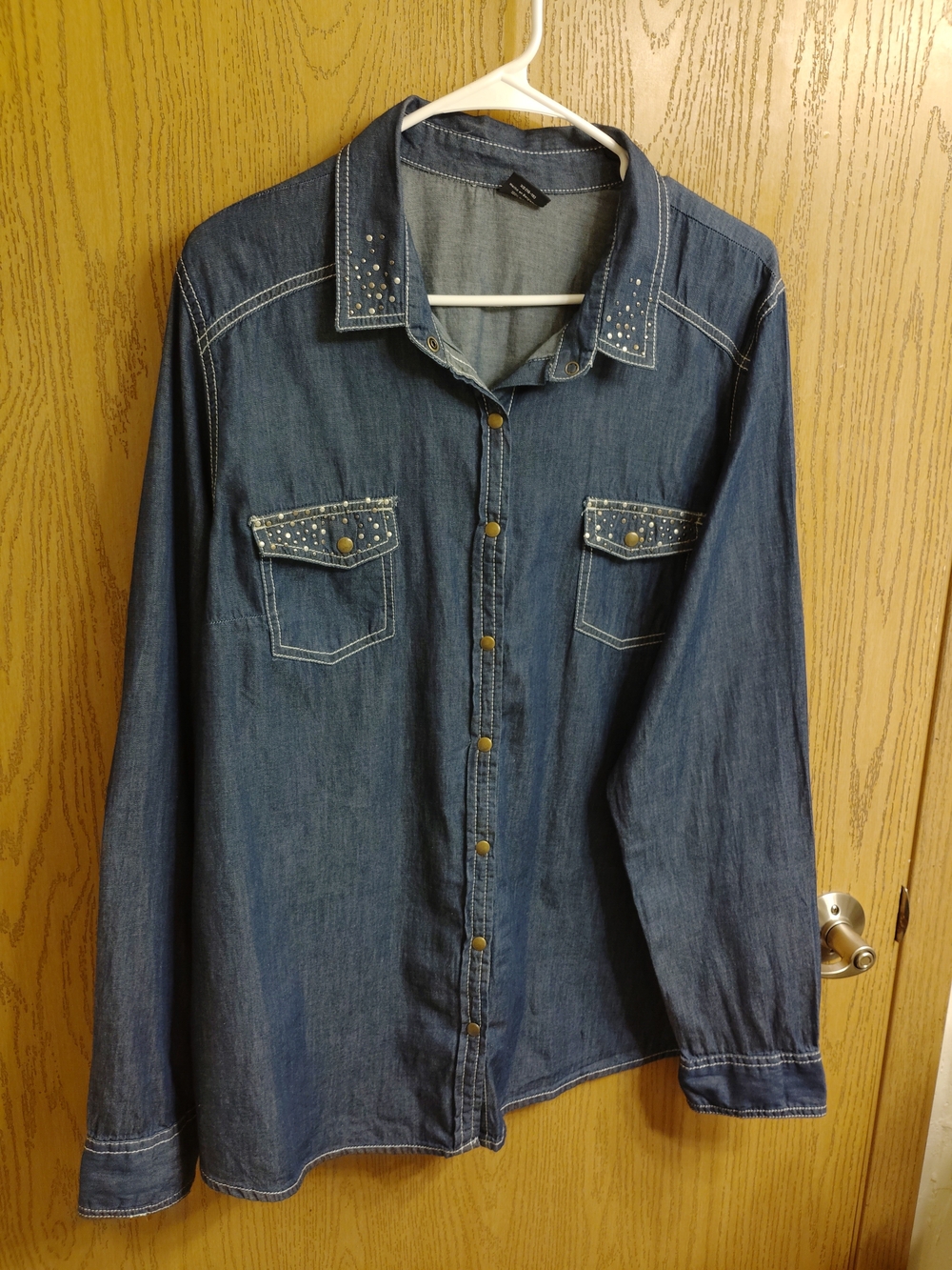 Faded Glory Indigo Denim Shirt with Contrast Stitching